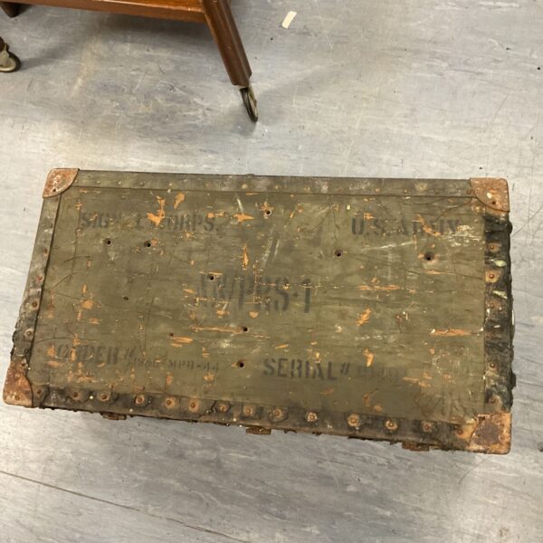 Vintage 1944 US Army Signal Corps chest with faded stenciling.