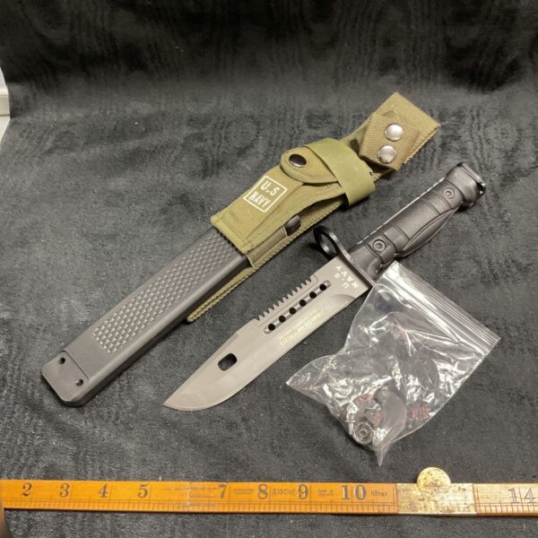 US Navy tactical bayonet with titanium blade and sheath.