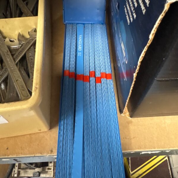Box of new Vanguard bi-metal hacksaw blades for metal cutting.