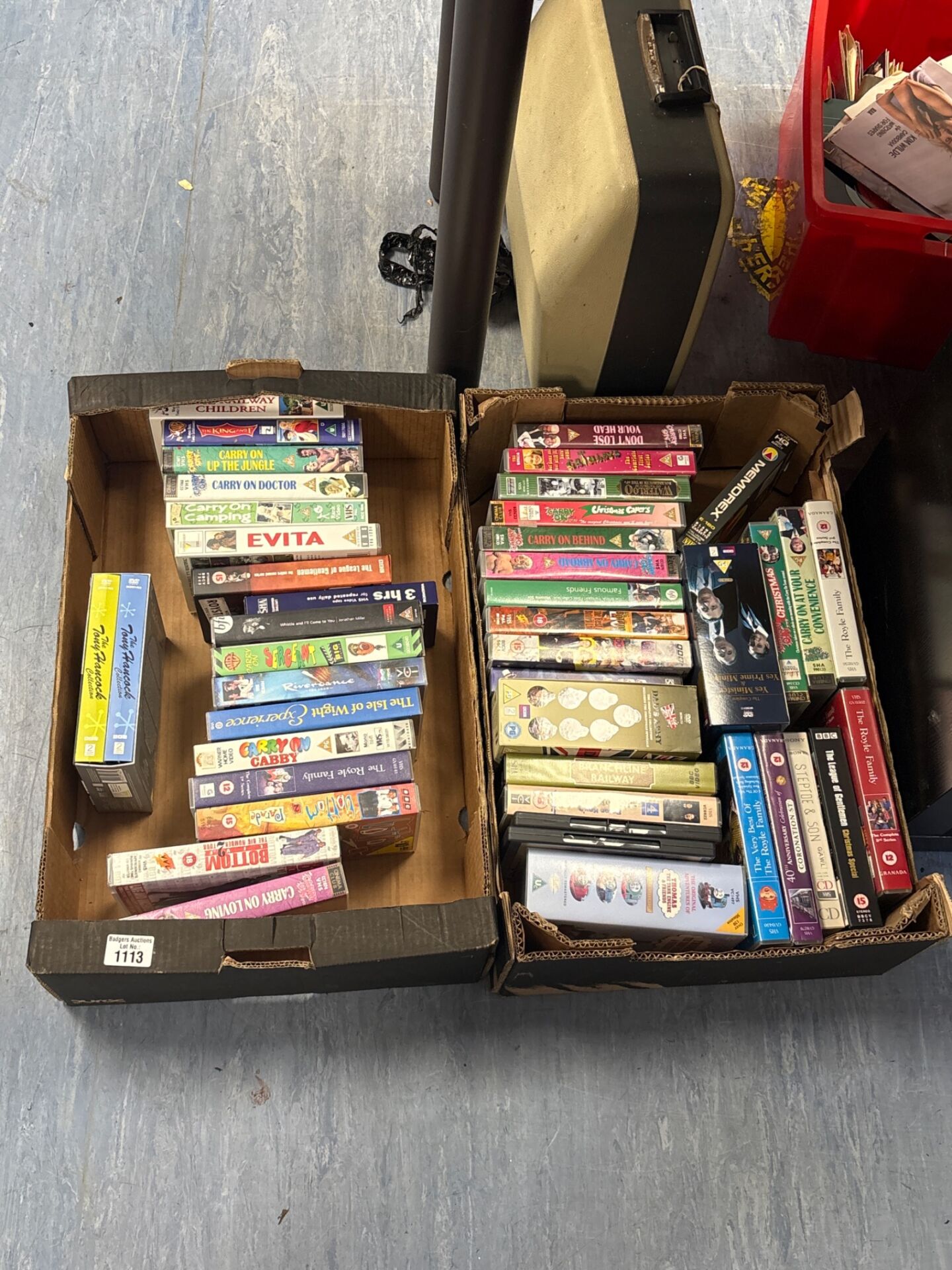 1113 Two boxes of movie vhs tapes