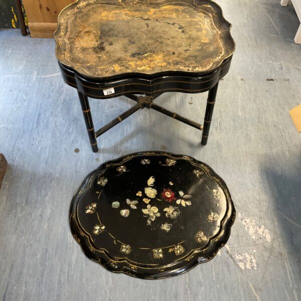 Victorian papier mache tray table with floral decoration.