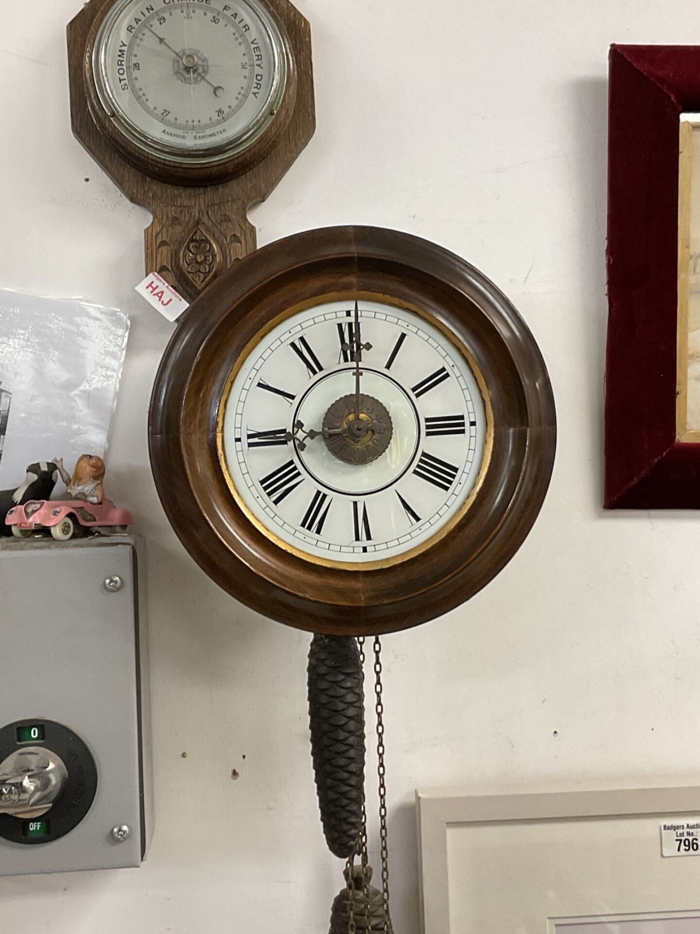727 Victorian postmans wall clock with weights & pendulum