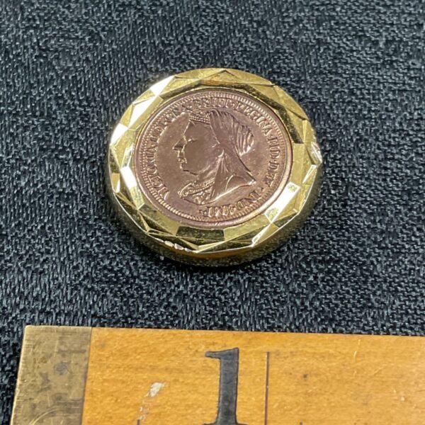 Antique Victorian veiled head coin pendant, circa 1895.