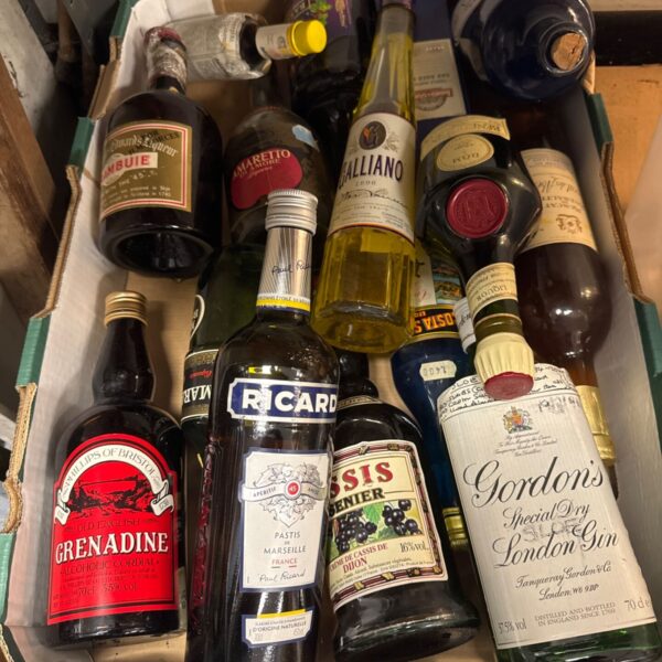 Vintage alcohol lot including Ricard and Grenadine bottles.