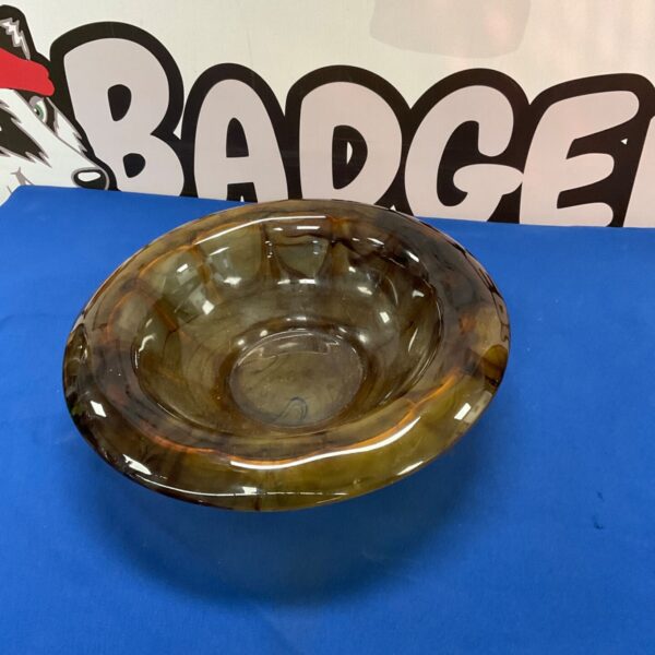 Vintage amber art deco bowl with cloud glass pattern.