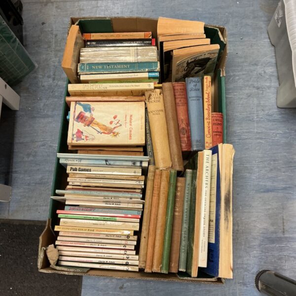 Box of vintage books including The Archers series.