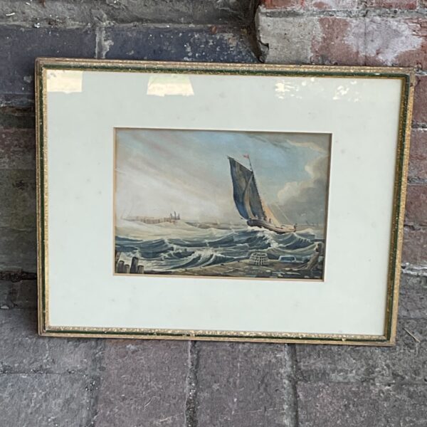 Vintage 1913 watercolour painting of Brixham Harbour, Devon.