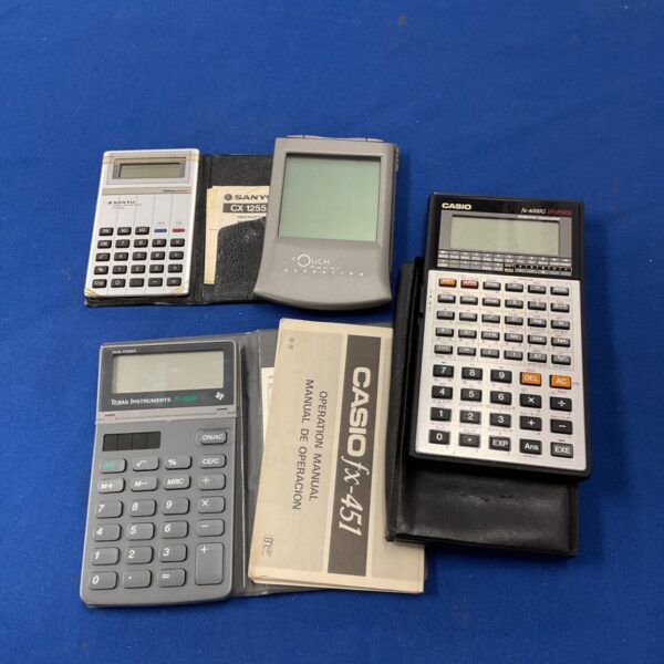Vintage calculator lot featuring Casio and Sanyo models.