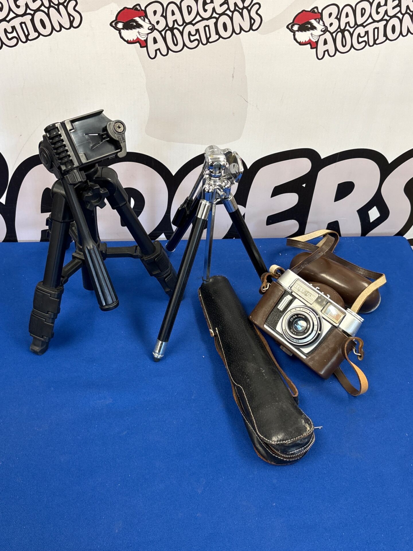 225 Two camera tripods, including Velbon and vintage colora camera