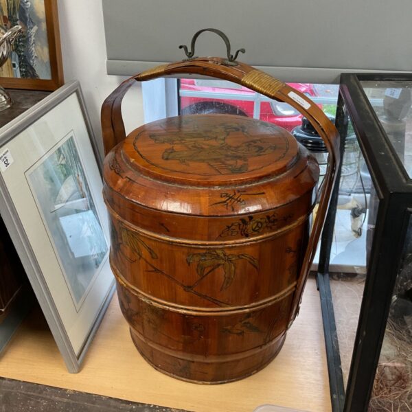 Vintage Chinese Ti Lan basket with painted scenes.
