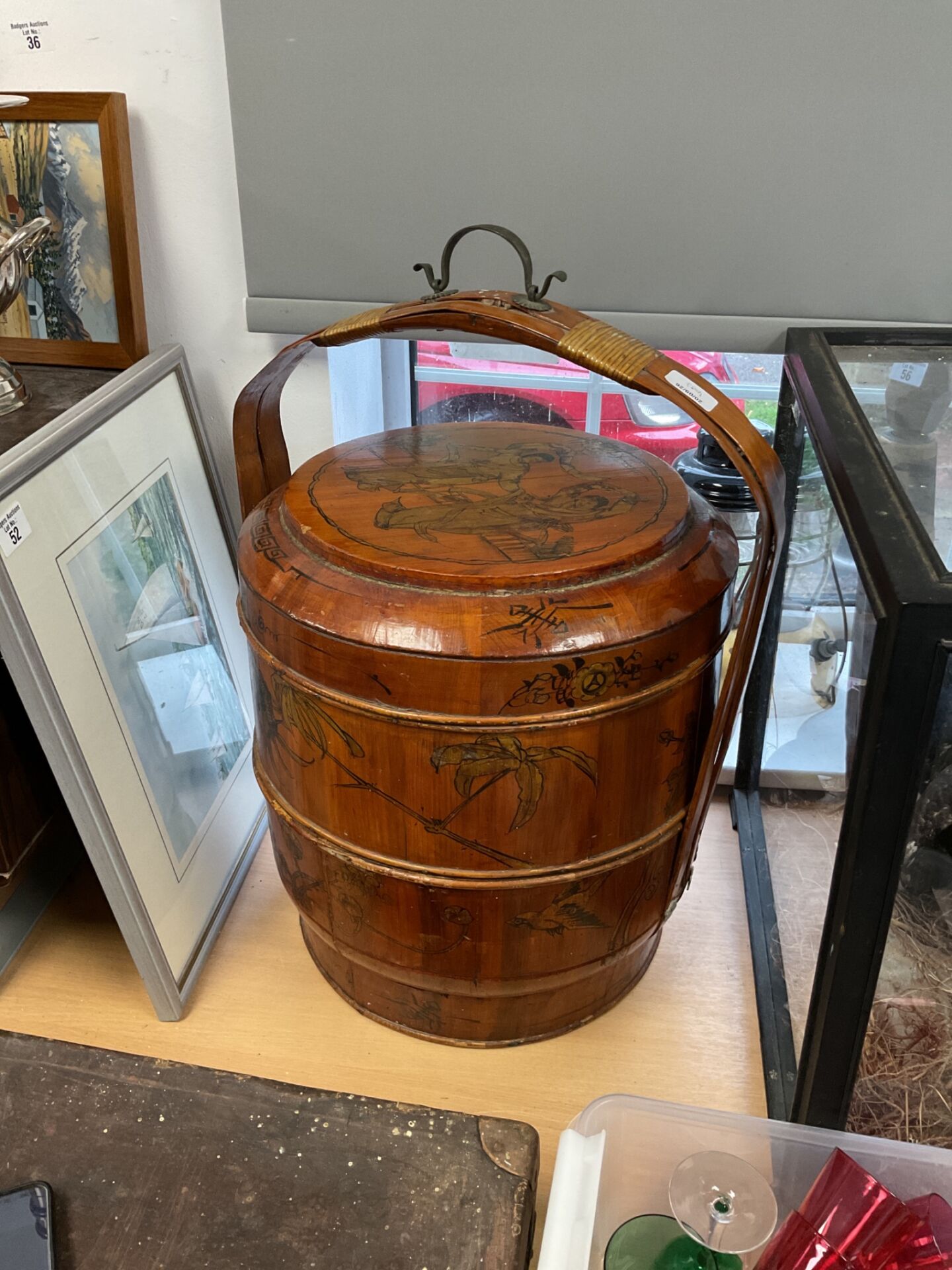 054 Vintage chinese bamboo 3 tier ti lan food basket