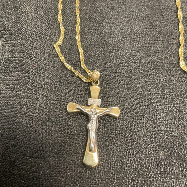 Vintage Italian silver gilt crucifix necklace pendant.