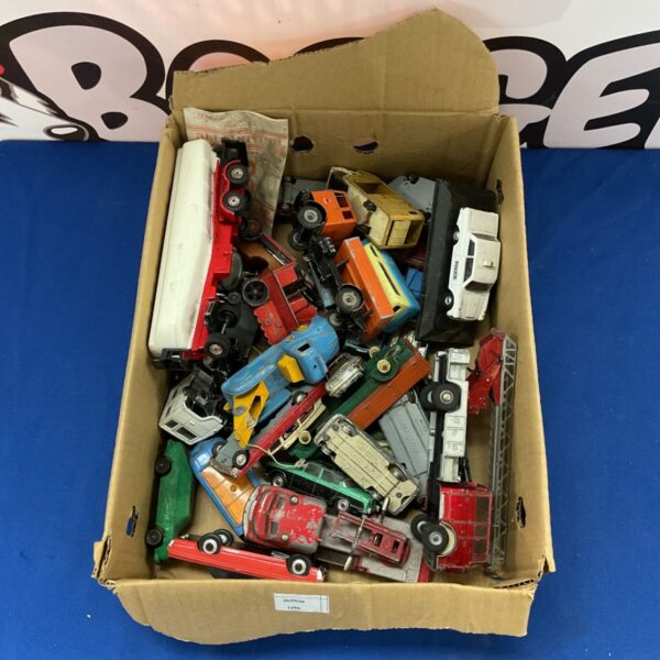 Vintage diecast toy cars in a mixed lot, including Dinky and Corgi models.