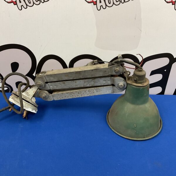 Vintage engineers lamp with green enamel shade, wall mounted.