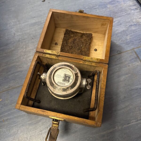 Vintage Ferodo brake testing machine in wooden case.