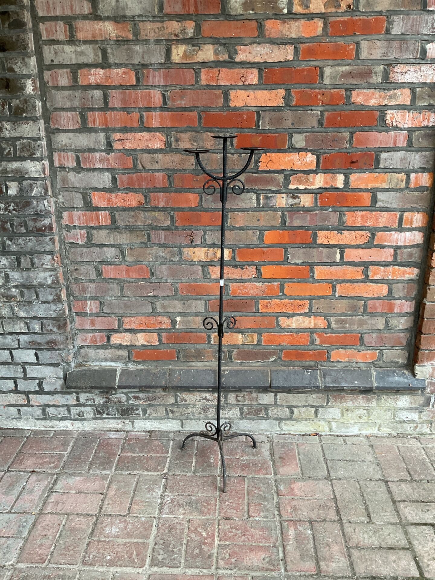 085 Vintage root iron try headed floor standing candlestick