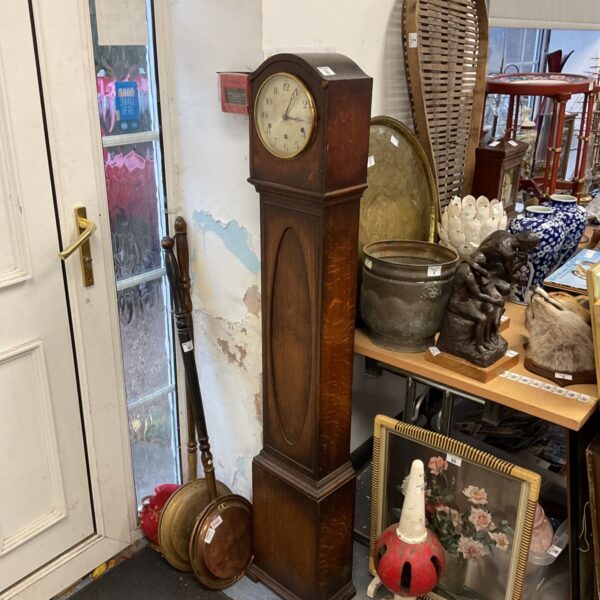 Vintage German grandfather clock, tall case style, missing pendulum.
