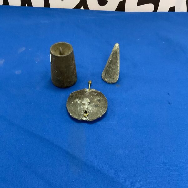 Vintage lead pendulum weights for antique clock restoration.
