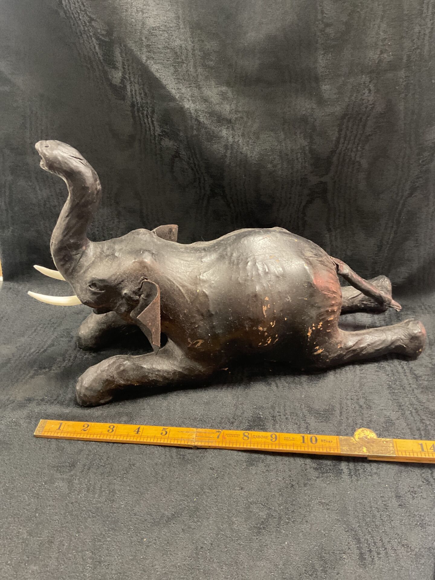 874 Vintage Mid Century leather Covered Elephant 14” Length (Liberty London style)