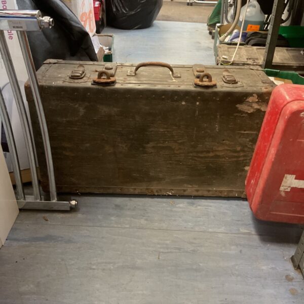 Vintage military chest with metal corners and handle.
