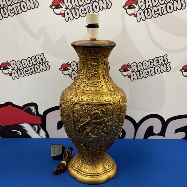 Vintage oriental table lamp with gilt blossom tree design.