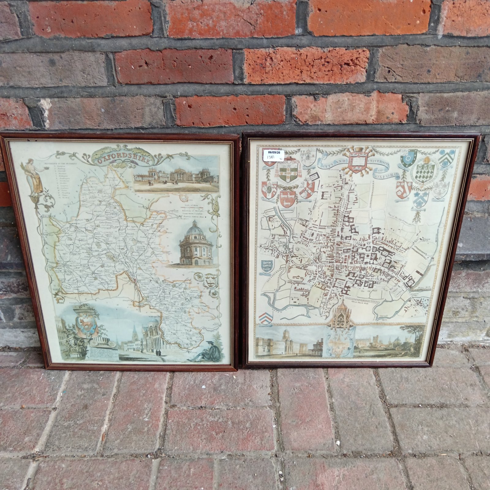 Framed vintage maps of Oxfordshire and Oxford city for collectors.