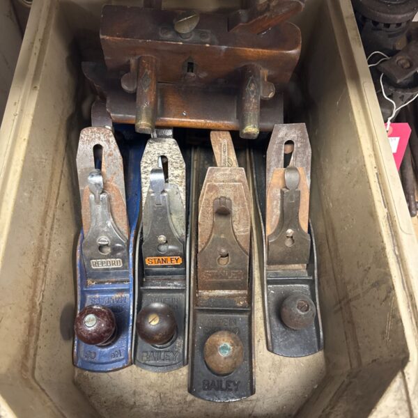 Vintage Record and Stanley wood planes for woodworking.
