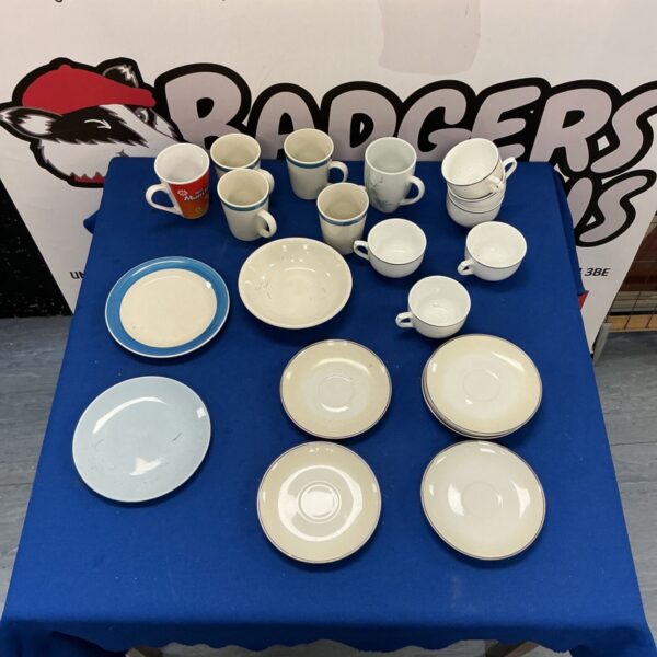 Vintage floral saucers, delicate china crockery collection.