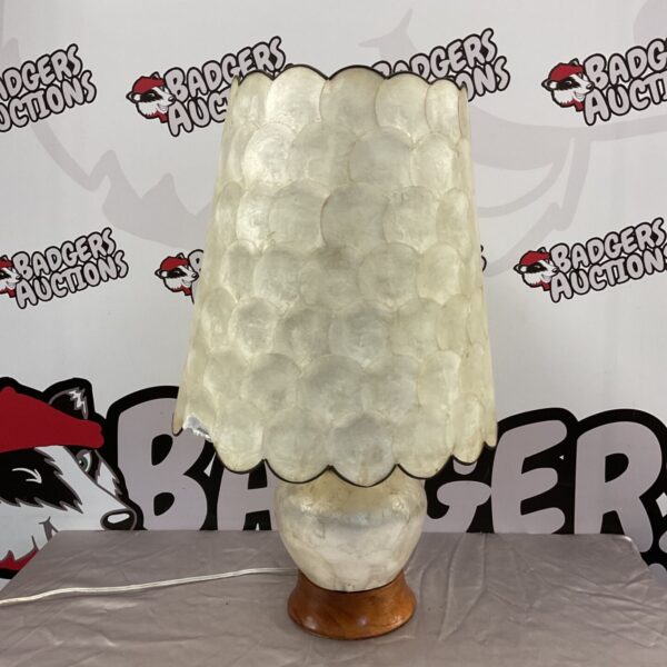 Vintage shell table lamp with a unique layered shell shade.