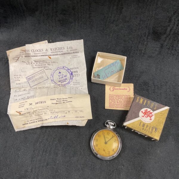 Vintage Smiths pocket watch with original box and paperwork.
