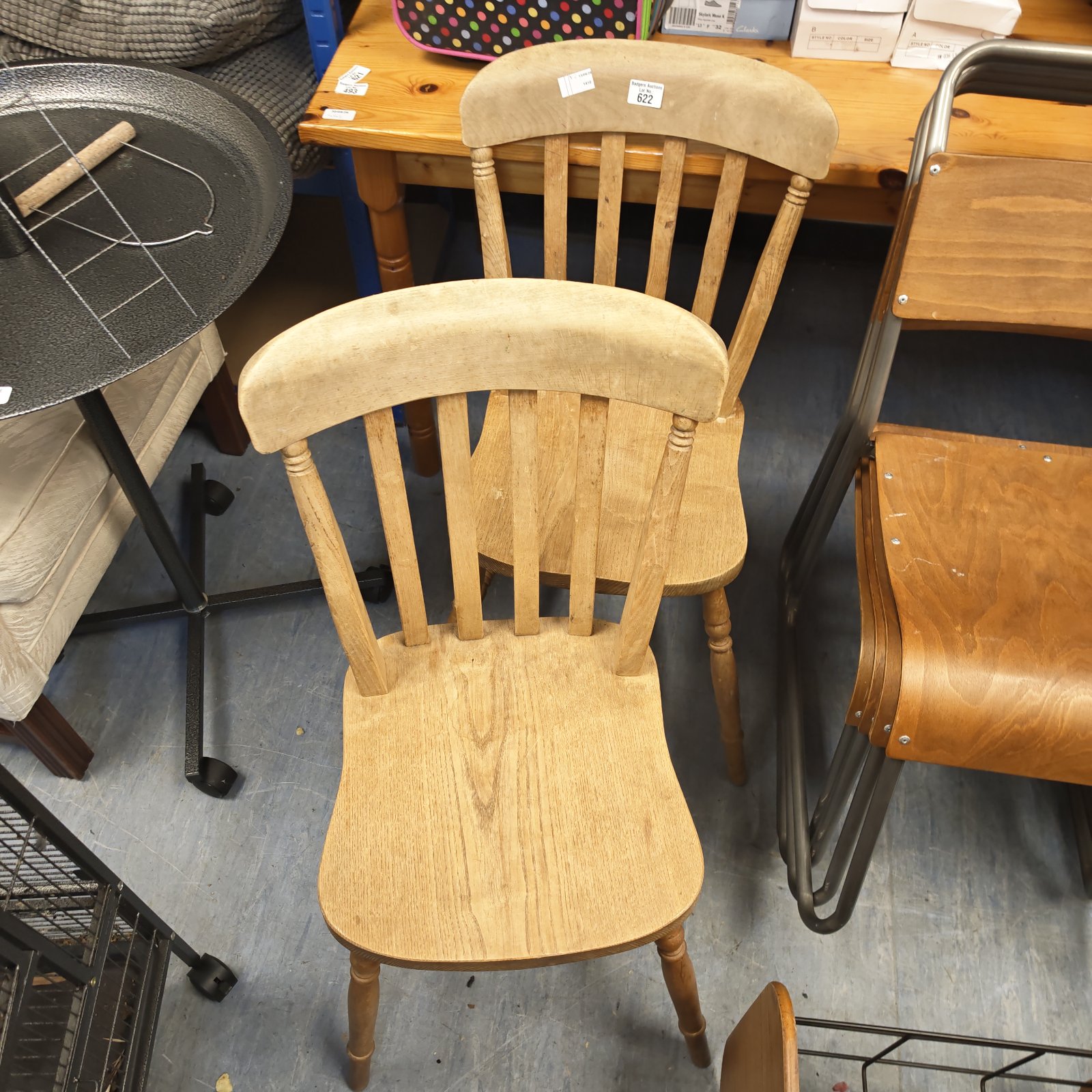 Vintage stick back dining chair with wooden ladderback and shaped seat.