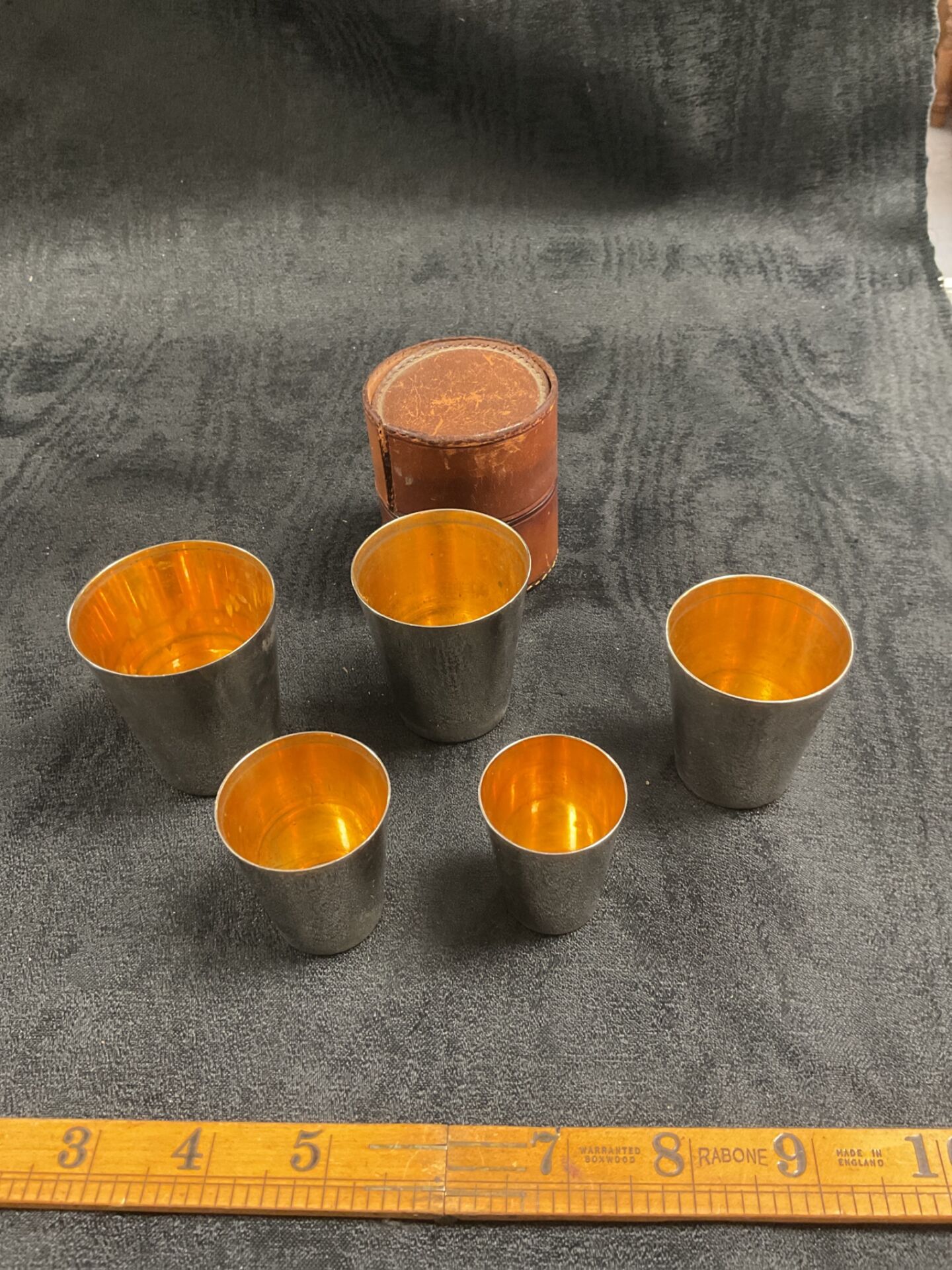893 Vintage Tan Leather Stirrup Shot Cups x5