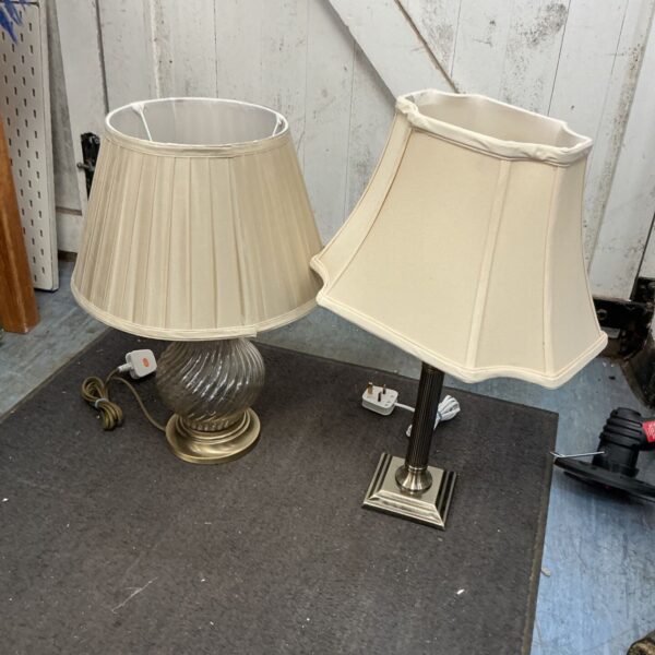 Pair of vintage table lamps with pleated shades.