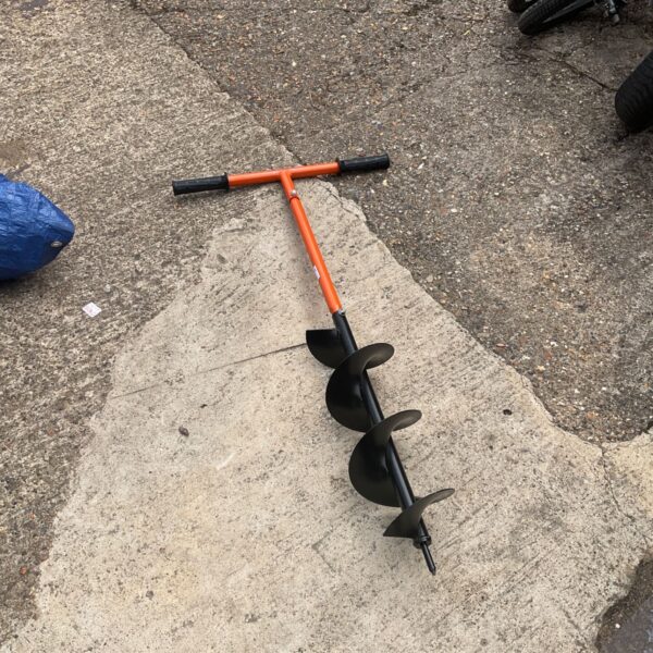 Vonhaus post hole borer for digging fence posts in garden.
