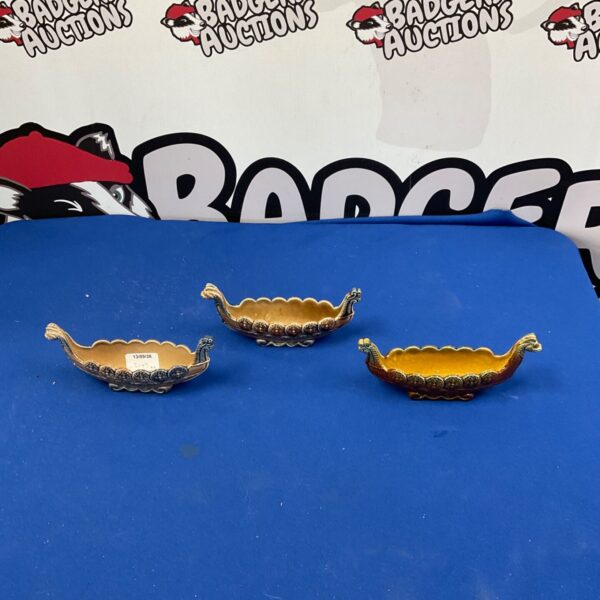 Set of three vintage Wade porcelain dragon long boats.