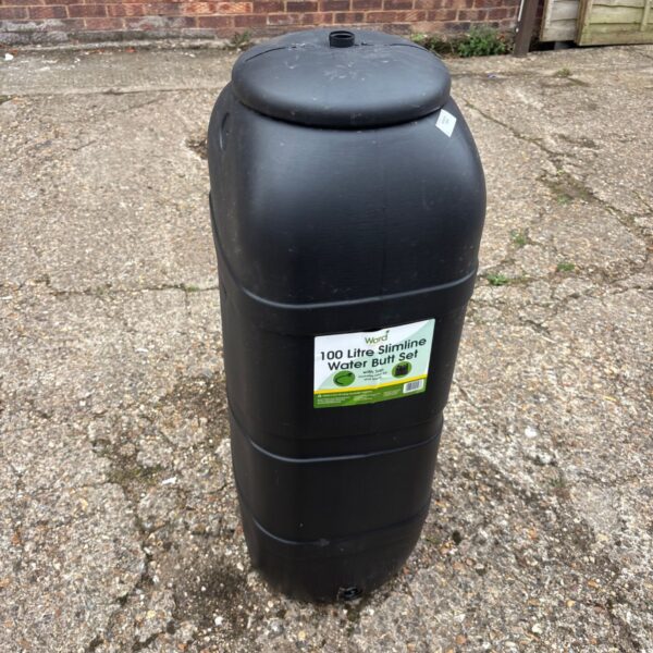 Dark grey Ward Garden slimline water butt for rainwater harvesting.