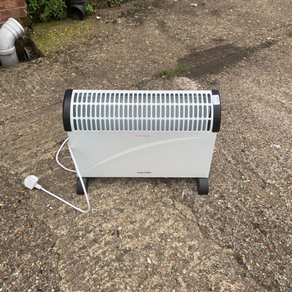 White Warmlite portable converter heater, vintage electric fan heater.