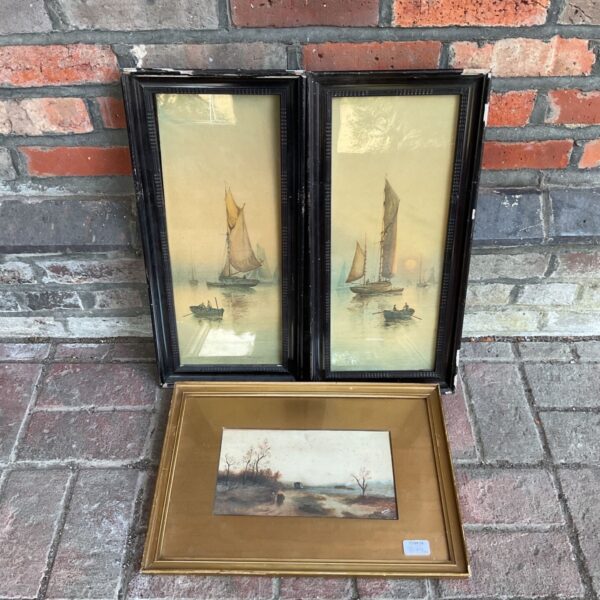 19th century watercolour landscape painting by W Fox with figures.