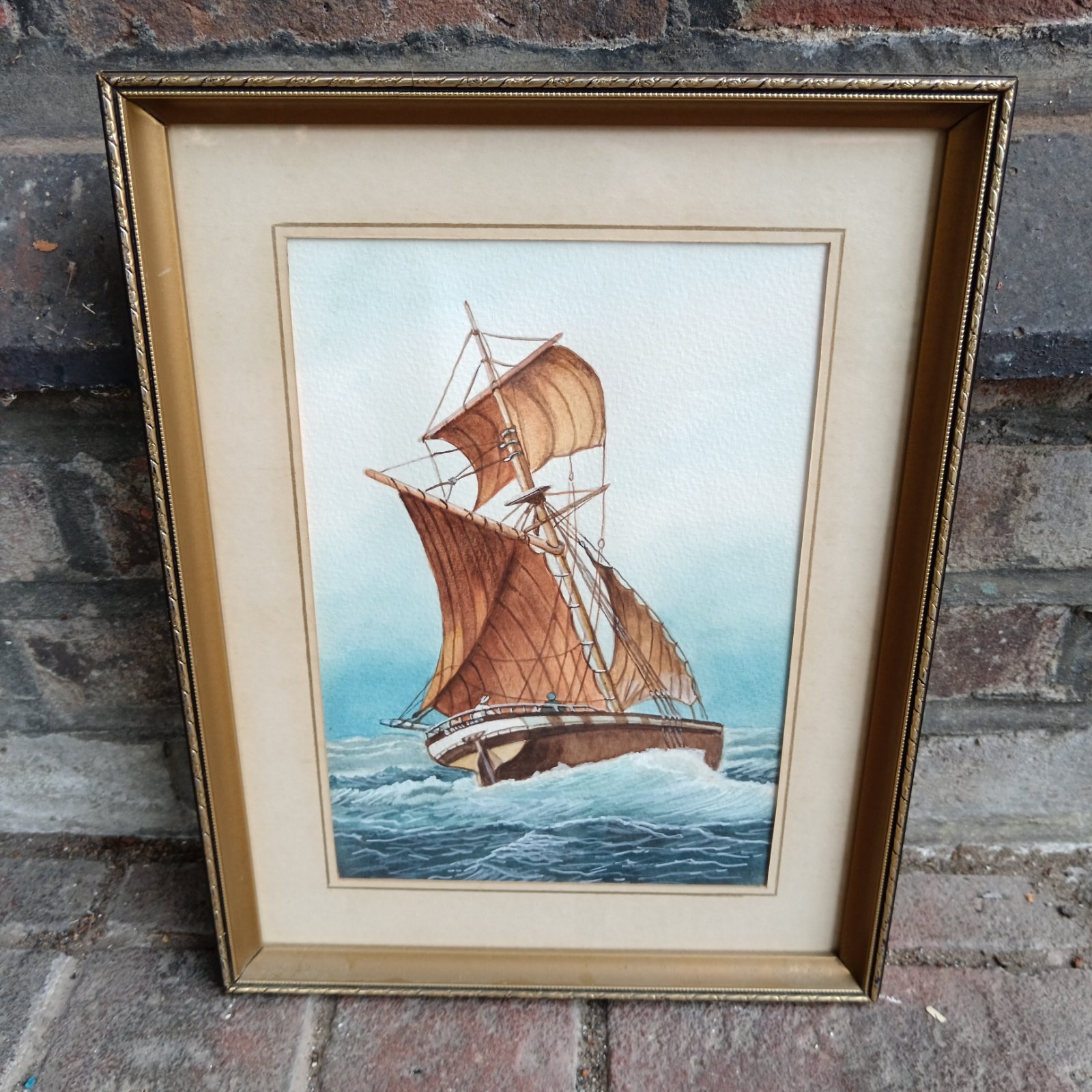 Original watercolour painting of a sailing boat at sea.