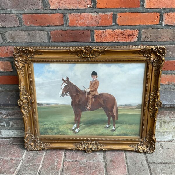 Ornate framed Weirsman oil painting of a young lady on horseback.