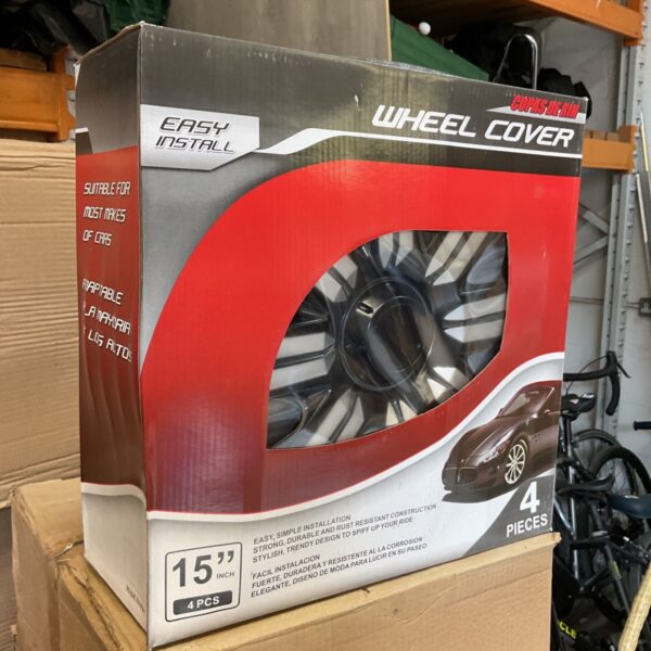 Wholesale lot of 15 inch wheel covers, copas de rin, for automotive use.