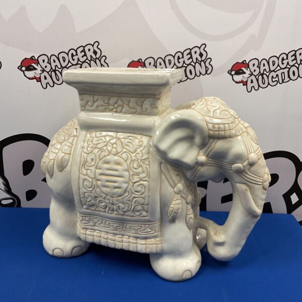 White ceramic elephant plant stand, vintage home decor.