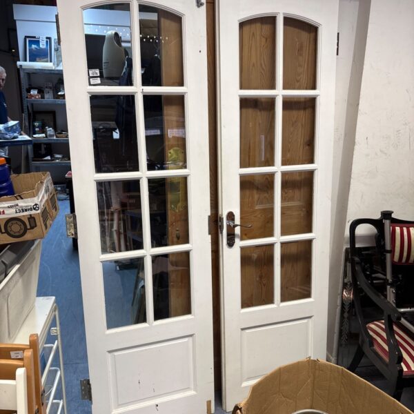 White glass internal doors, vintage style, 78x23 inches.