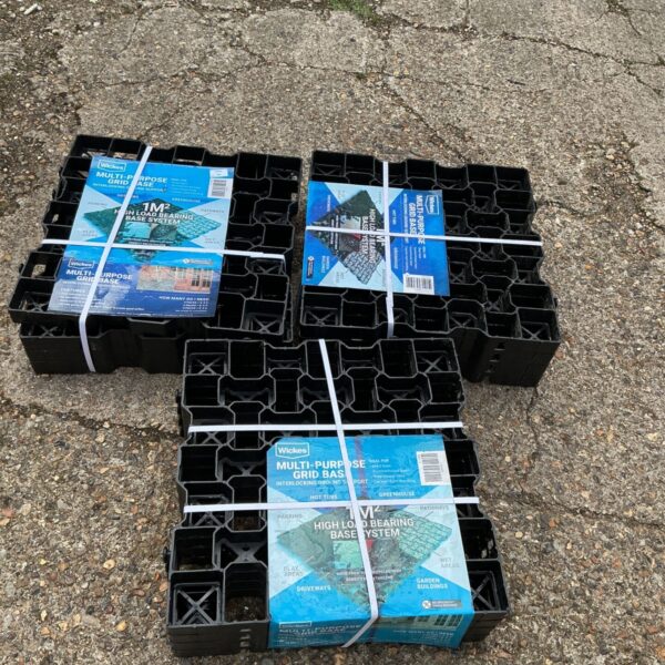 Three unopened packs of Wickes multi purpose grid base for driveways and patios.