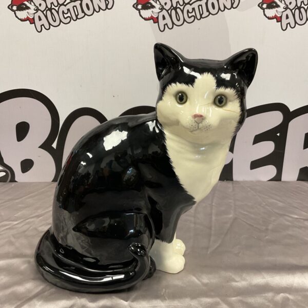Large vintage Winstanley style black and white ceramic cat sculpture.