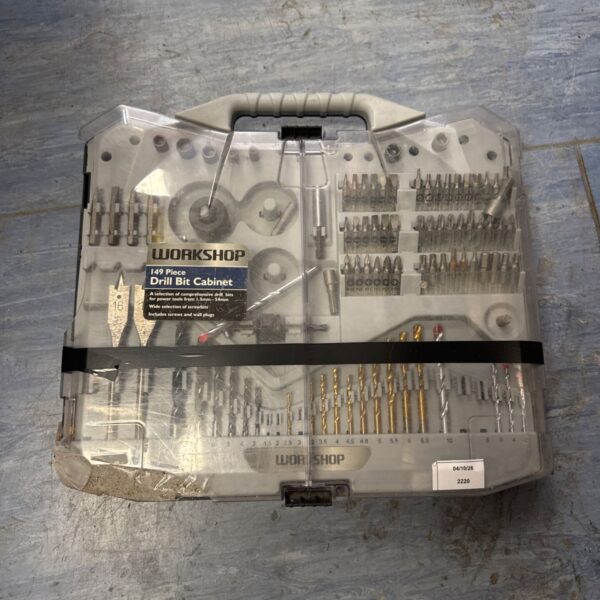 Workshop 149-piece drill bit set in open case.