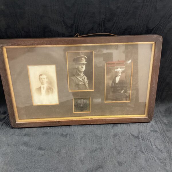 Vintage WWI Lincolnshire Regiment photo frame with three portraits.