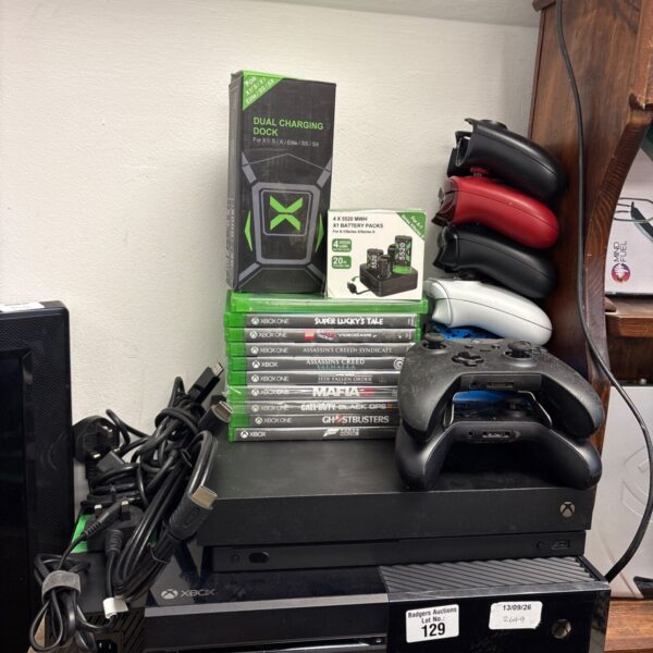 Xbox One console bundle with controllers, games and accessories.