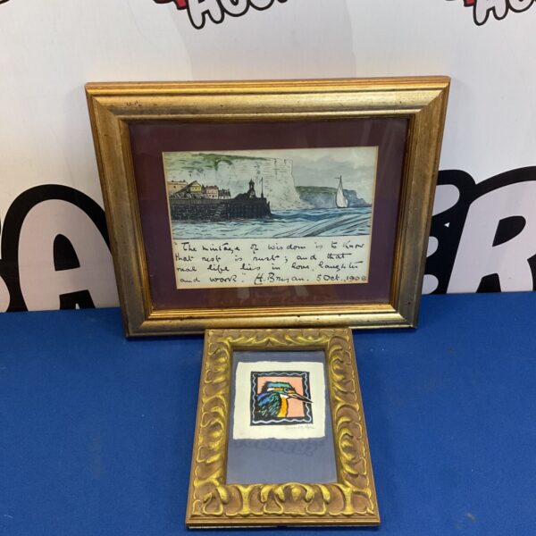 1908 watercolour painting of a coastal scene with a kingfisher.