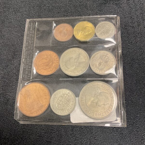 1953 British coin set featuring Queen Elizabeth II coronation coins.